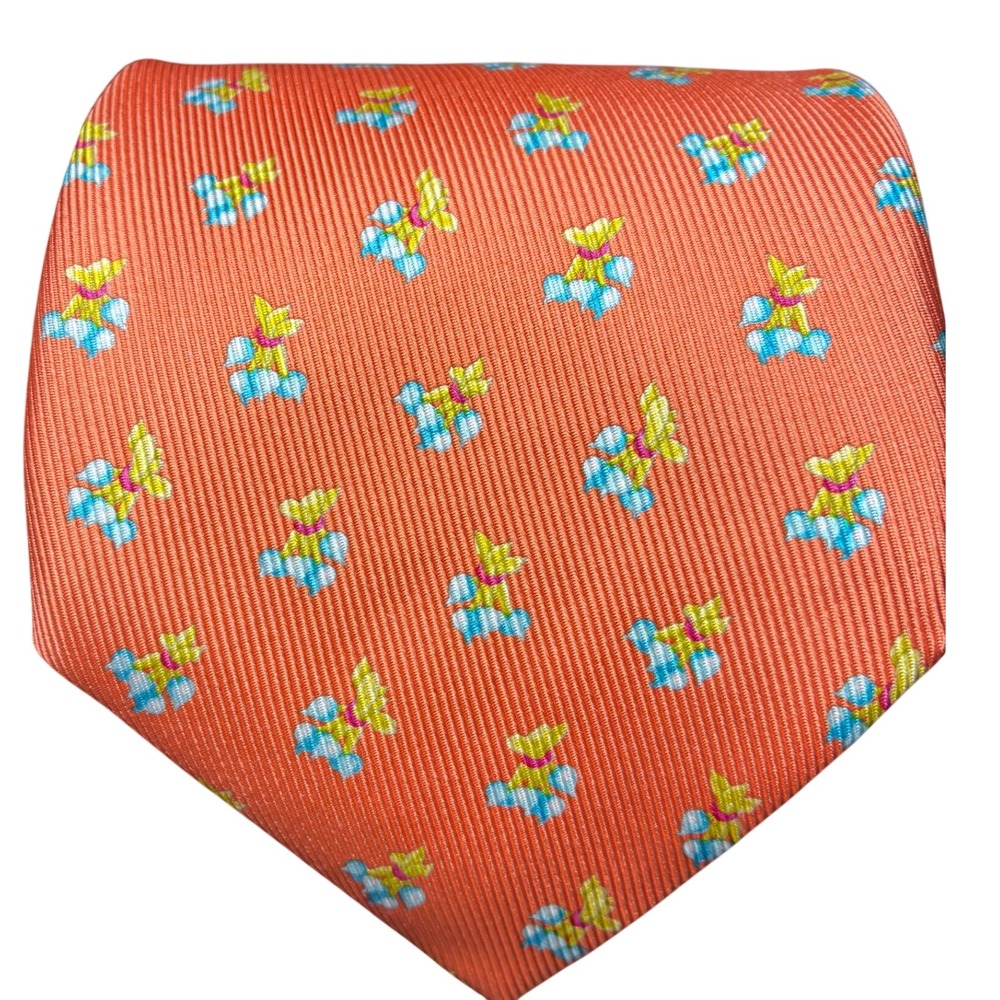 Talbots Handmade Silk Novelty Print Necktie Orange USA Men's 3.75" OS